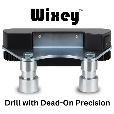 Wixey WL133 mounted on a sturdy frame reduces drift during drilling.