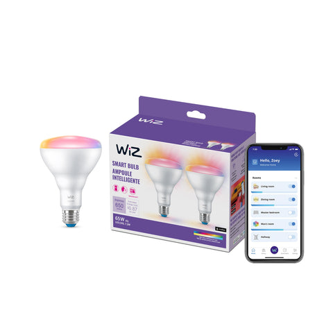 WiZ Connected 65W BR30 bulb in lamp with smooth dimming for evenings