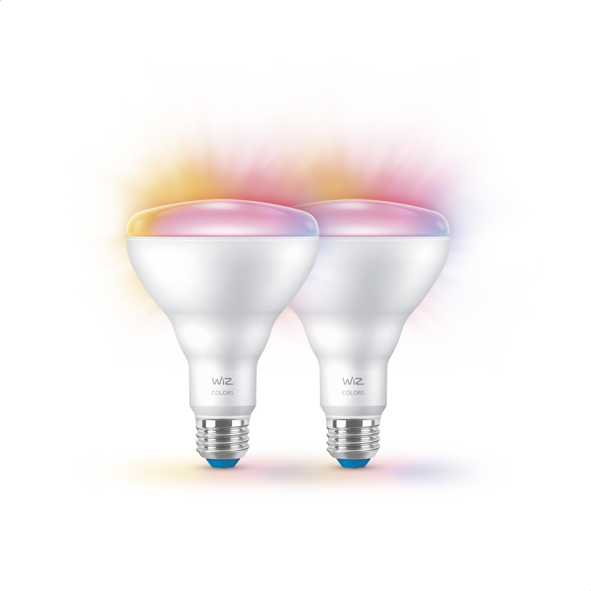 WiZ Connected 65W BR30 bulbs open box showing quick start setup