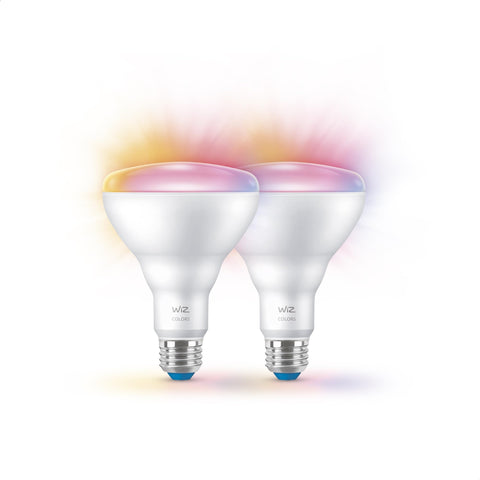 WiZ Connected 65W BR30 bulbs open box showing quick start setup