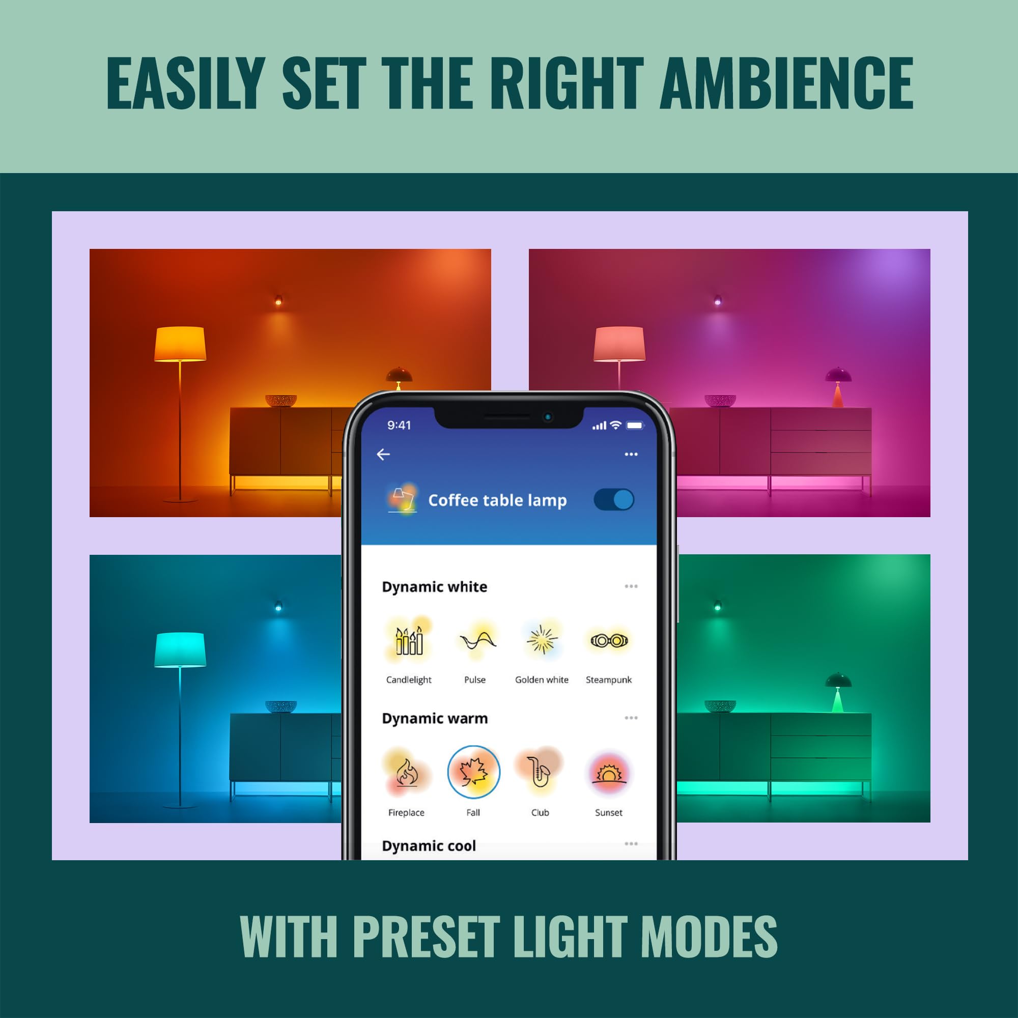 WiZ app control dashboard view for quick scene setup