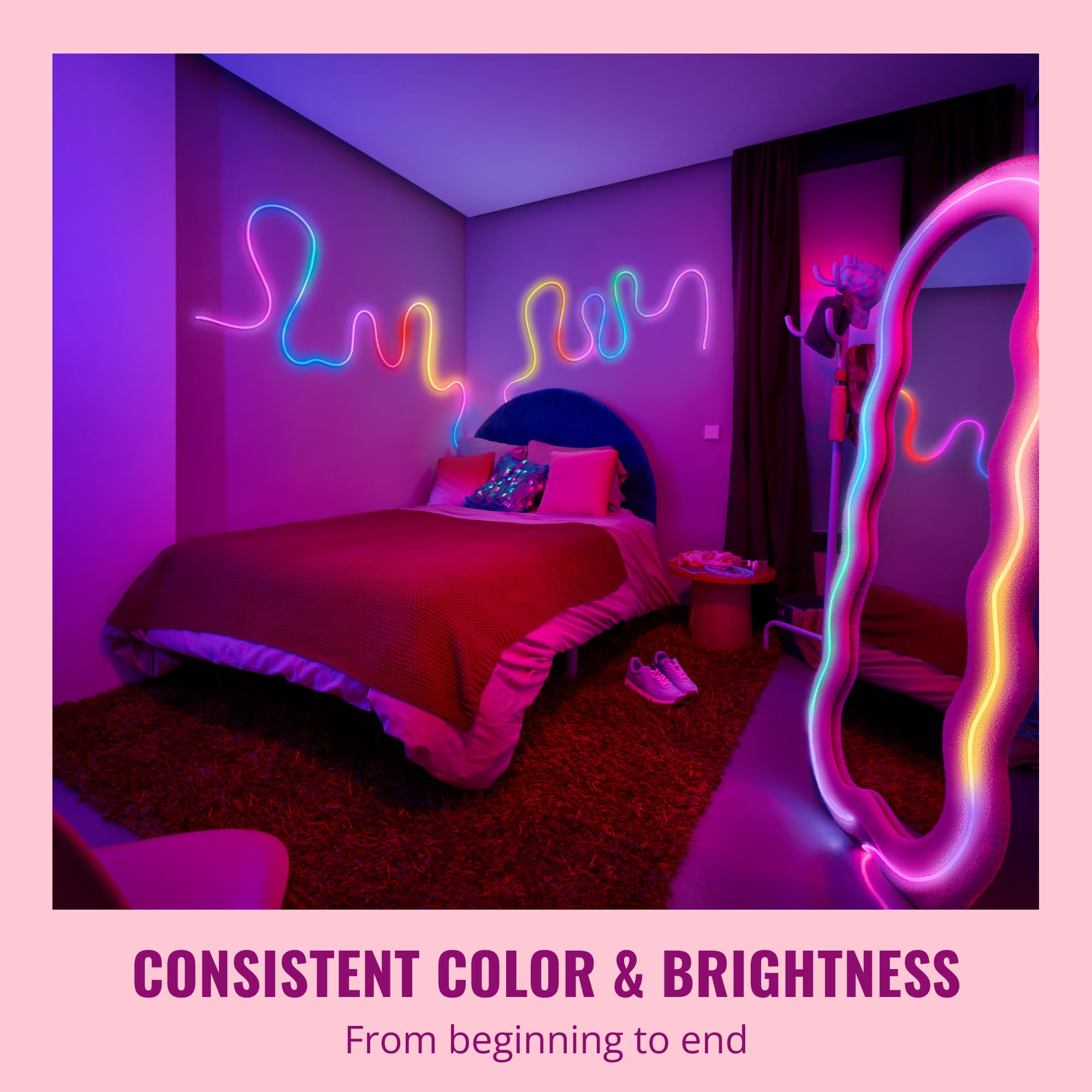 WiZ Connected Neon Smart Flex Strip color matrix enables vivid mood lighting with 16 million colors.