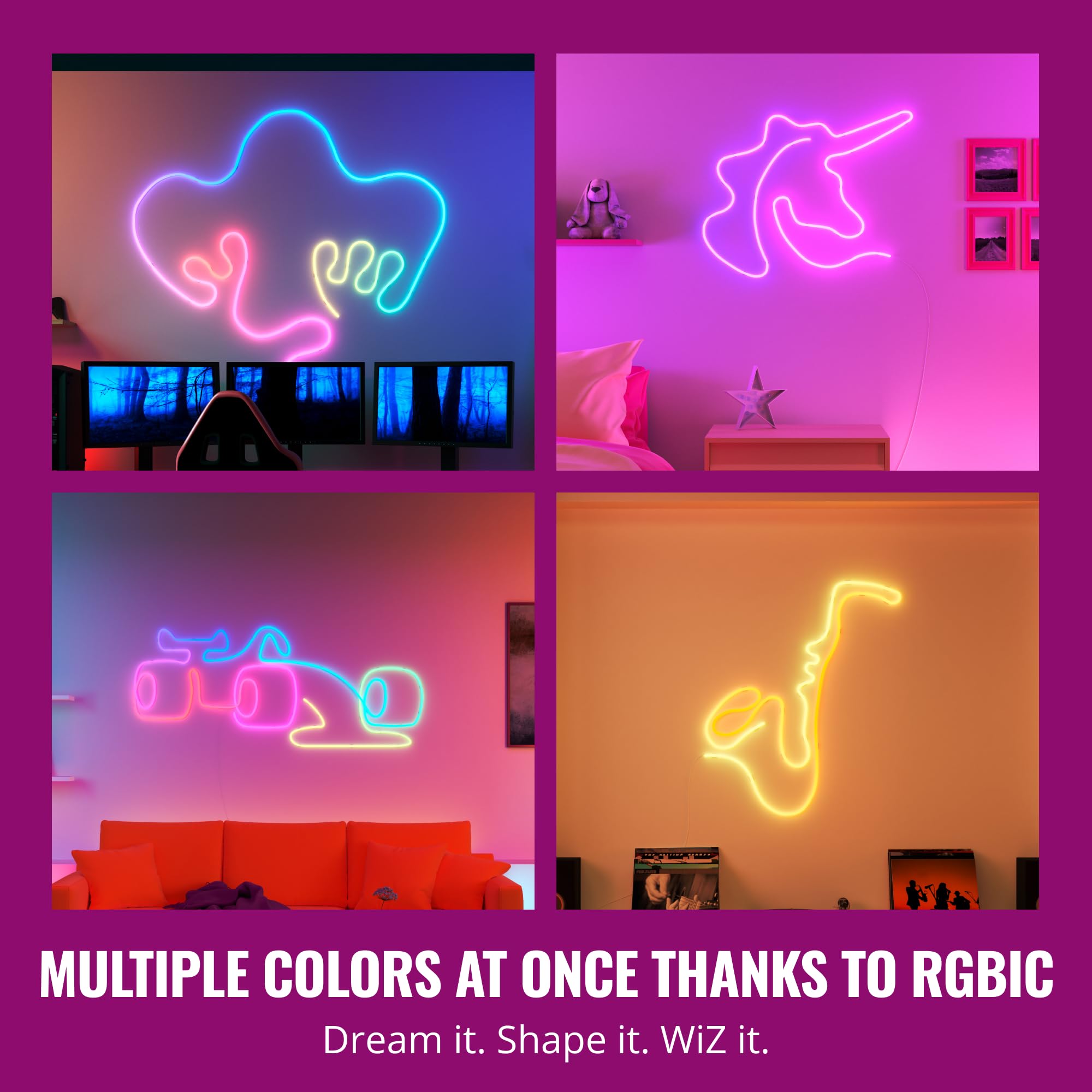 WiZ Connected Neon Smart Flex Strip wall mount demonstrates easy anchoring for custom light designs.
