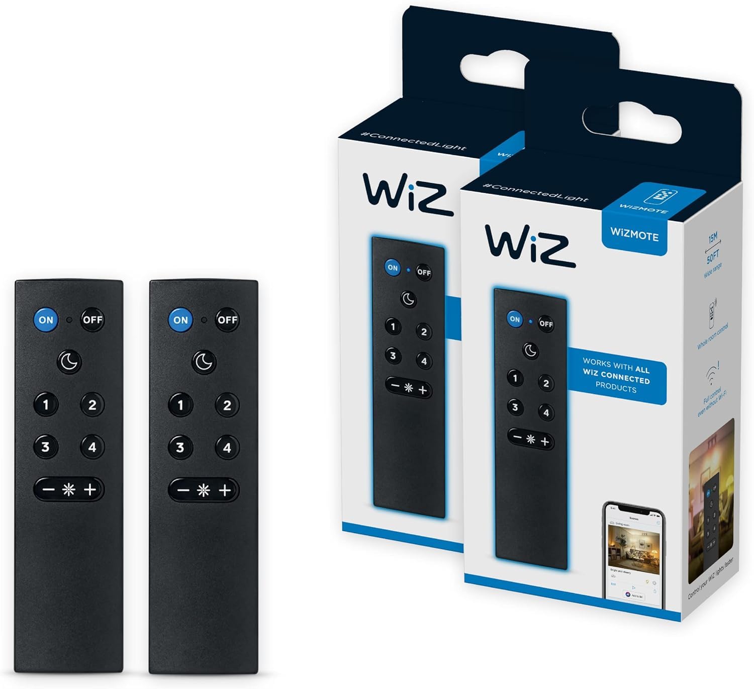 WiZ Remote Pack 2 compact design enables quick lighting control in any room.
