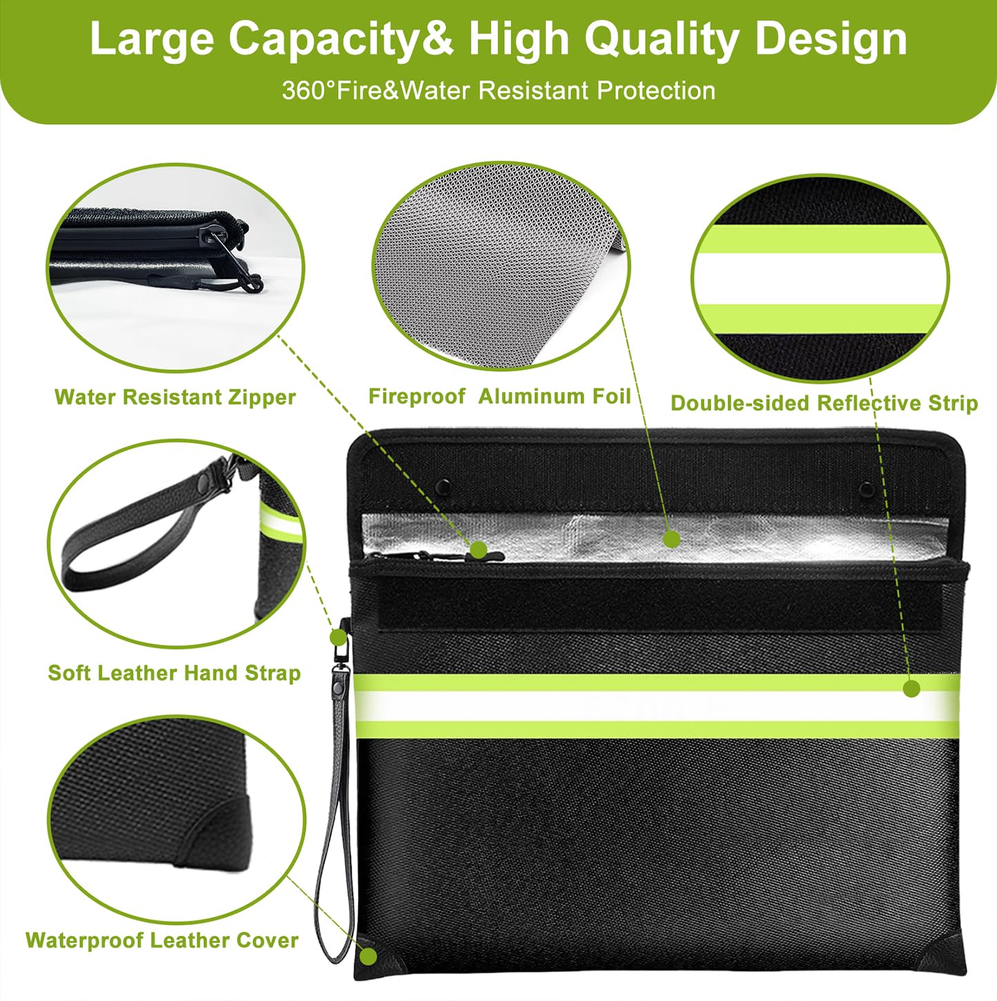 WJTZDZ fireproof bag with waterproof zipper protects contents from water.