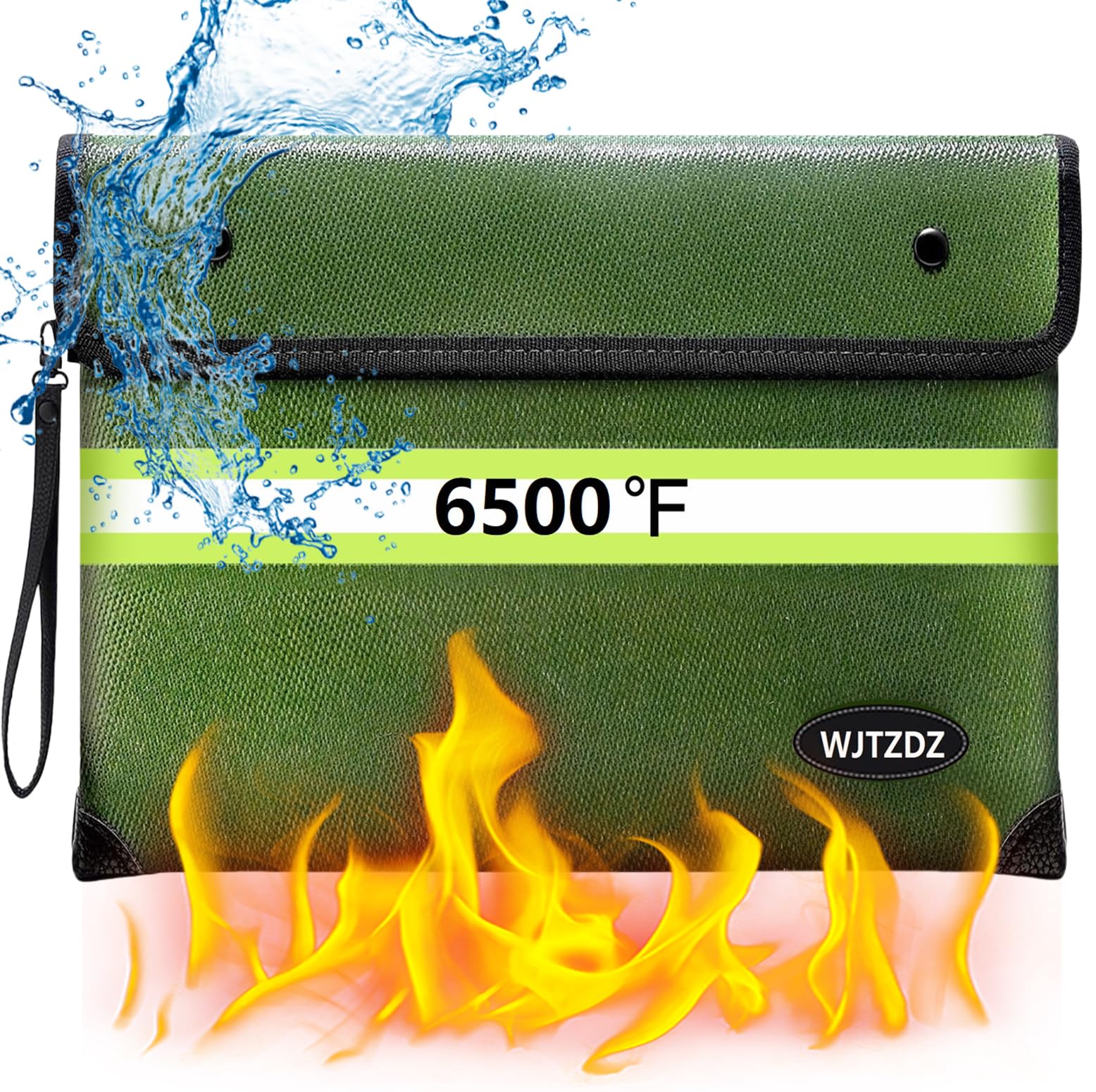 WJTZDZ upgraded fireproof money bag front view shows sturdy construction and 6500°F protection