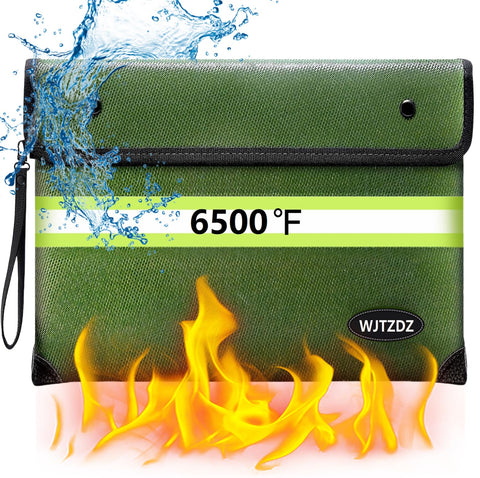 WJTZDZ upgraded fireproof money bag front view shows sturdy construction and 6500°F protection