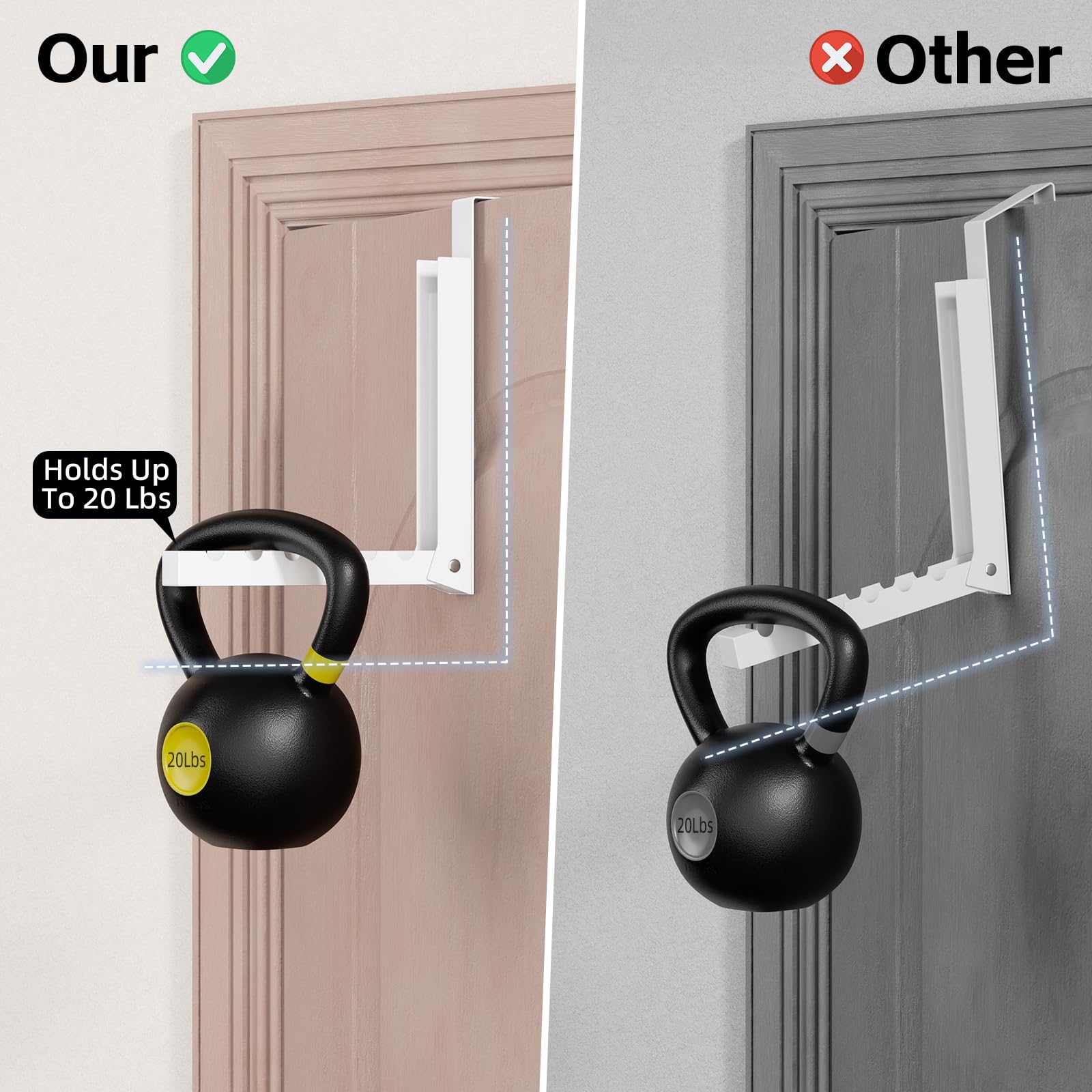 WLCSNG over-the-door hanger fitting doors up to 1.77 inches thick.