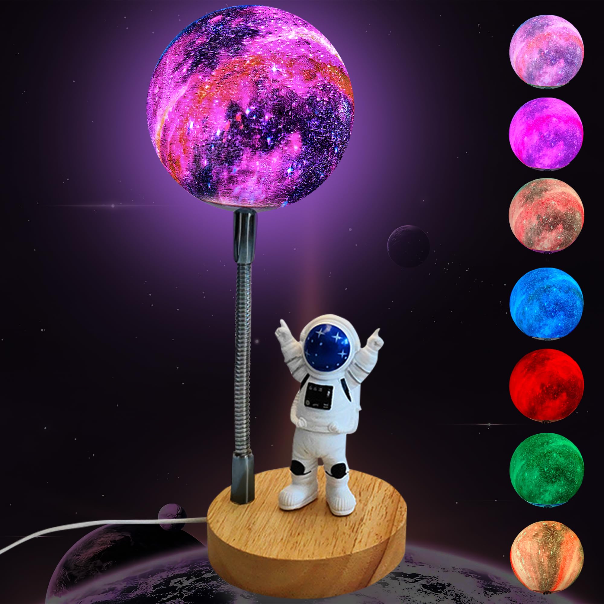 WLHONG Moon astronaut desk lamp with seven colors for cozy bedtime lighting