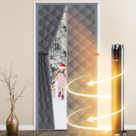 WLLEYAY magnetic thermal door curtain installed over doorway for easy access