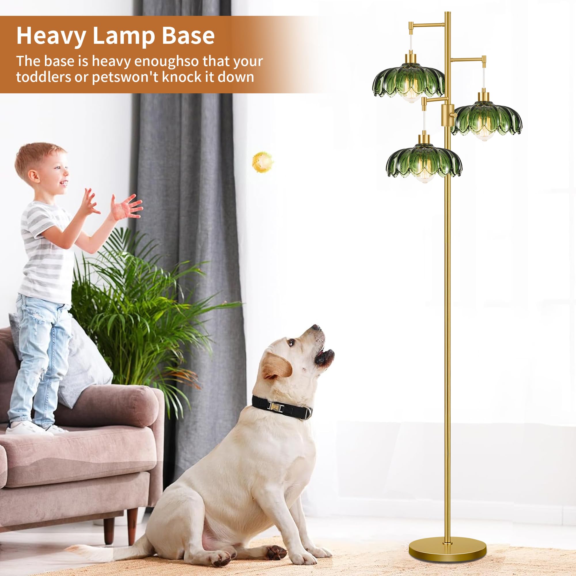 WLQCWL three-light dimmable floor lamp offers versatile brightness for rooms.