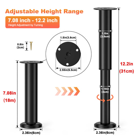 Wlrrcwdttc adjustable bed legs with anti-slip rubber pads protect floors.