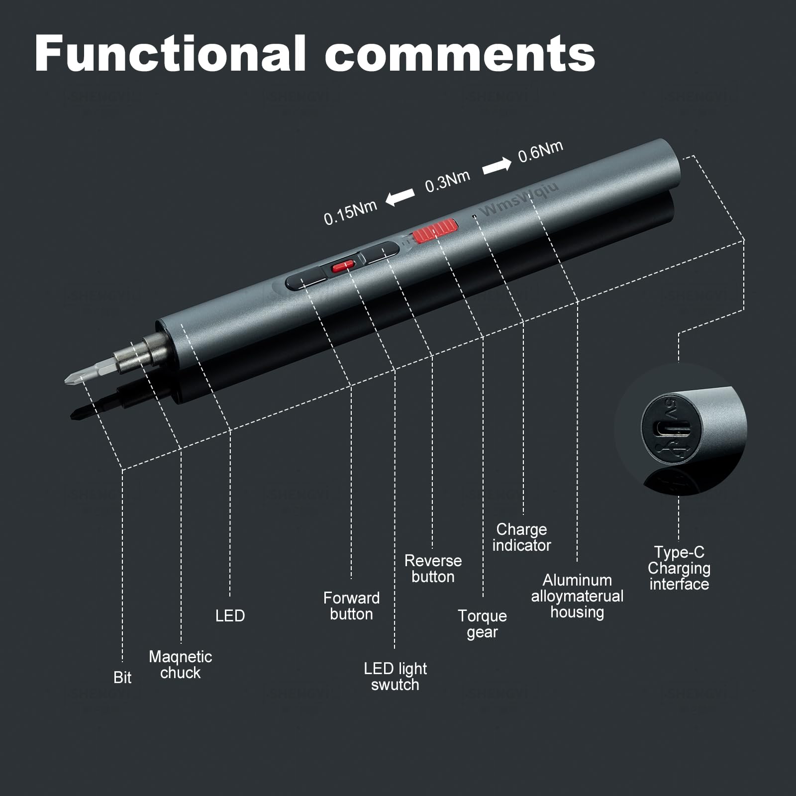 WmsWqiu precision screwdriver with three torque settings enabling delicate tightening