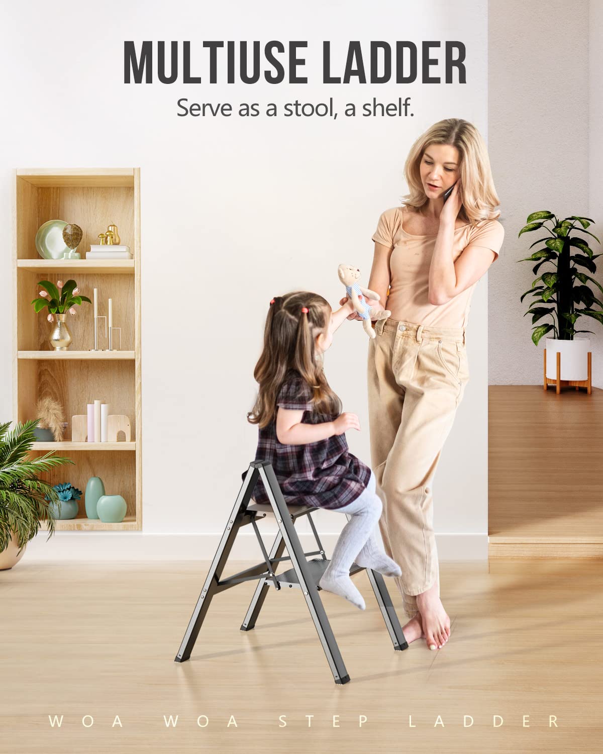 WOA WOA 2 Step Ladder anti-slip pedals ensure secure footing