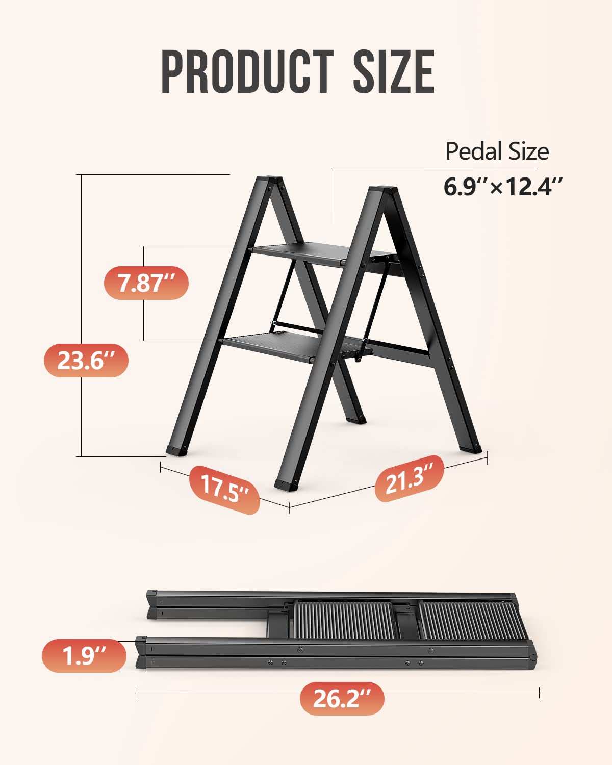 WOA WOA 2 Step Ladder folded for compact storage in narrow spaces