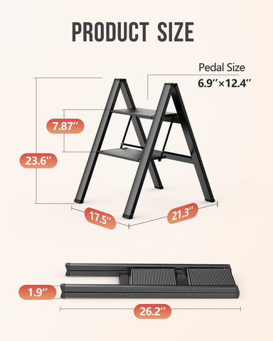 WOA WOA 2 Step Ladder folded for compact storage in narrow spaces