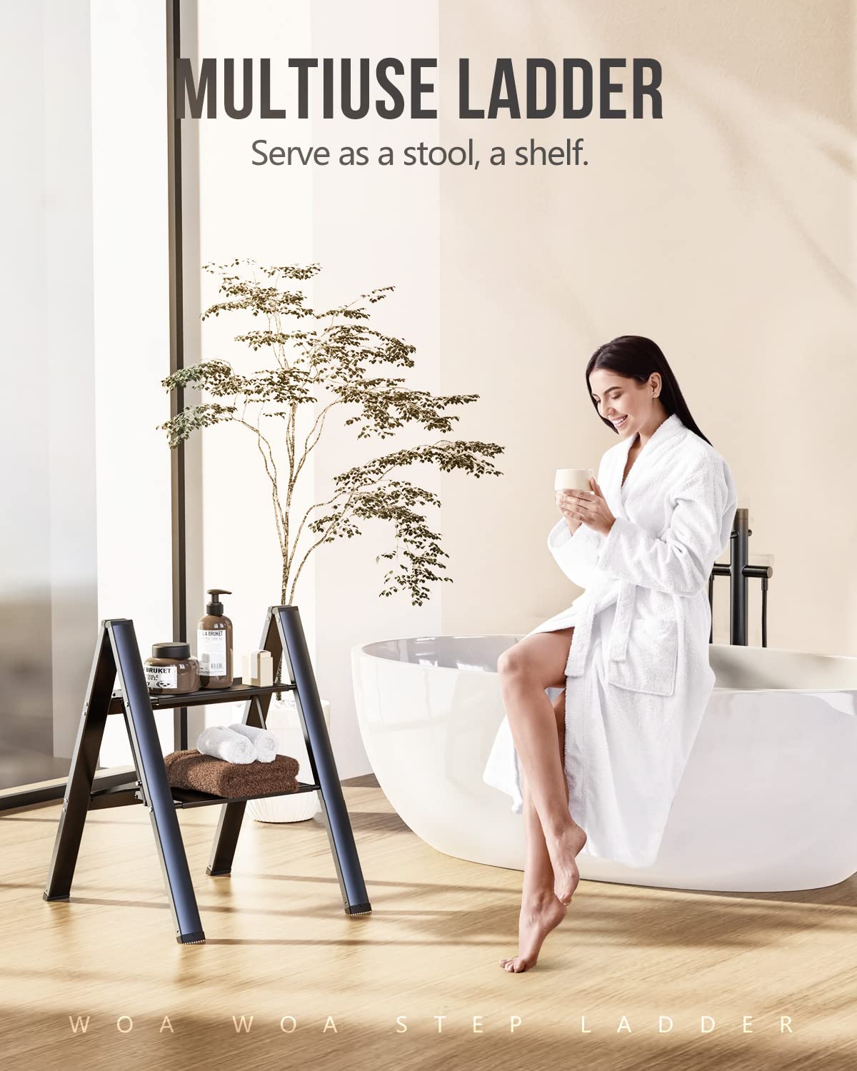 WOA WOA 2 Step Ladder anti-slip feet protect floors and prevent slips