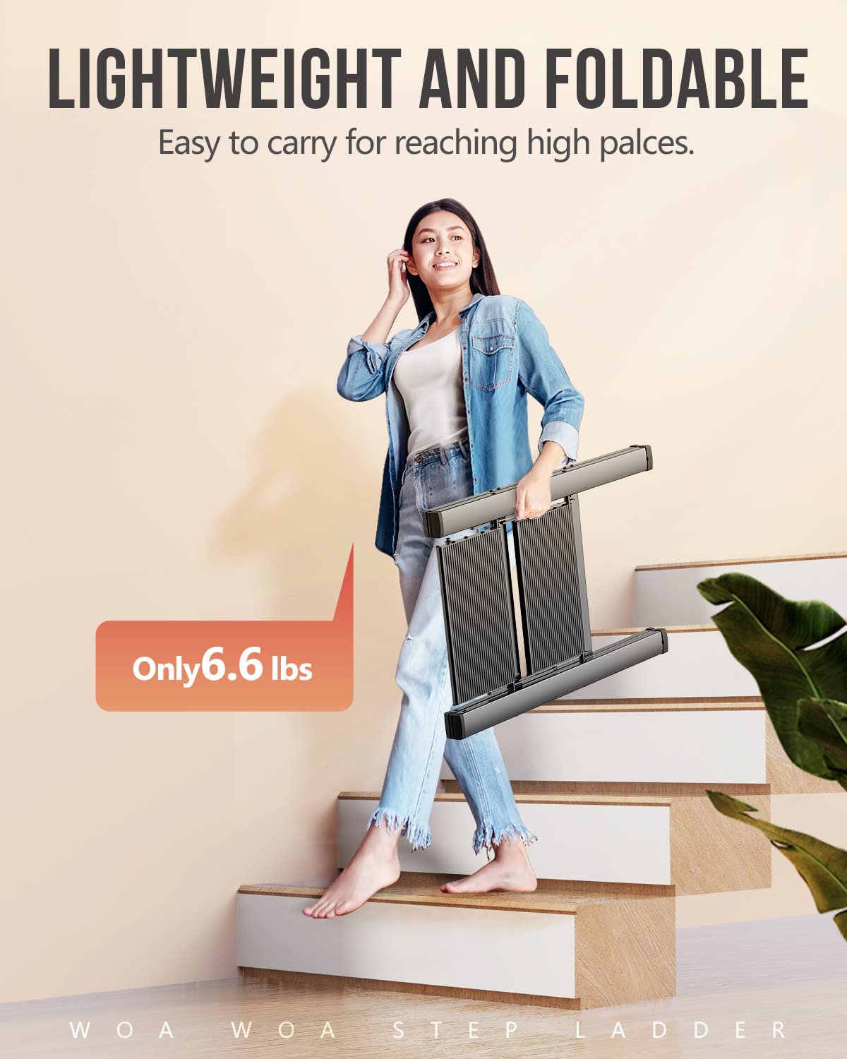 WOA WOA 2 Step Ladder top rung height highlighted for easy overhead access