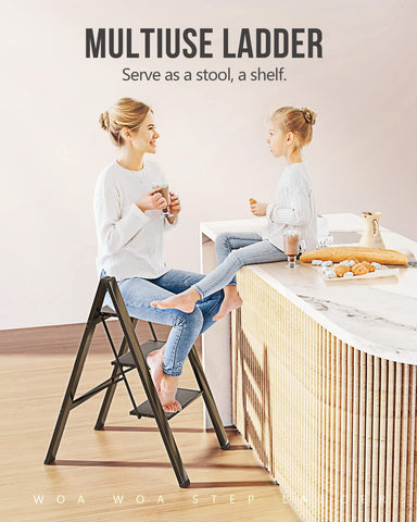 WOA WOA 3 Step Ladder anti-slip feet protect floors during use.