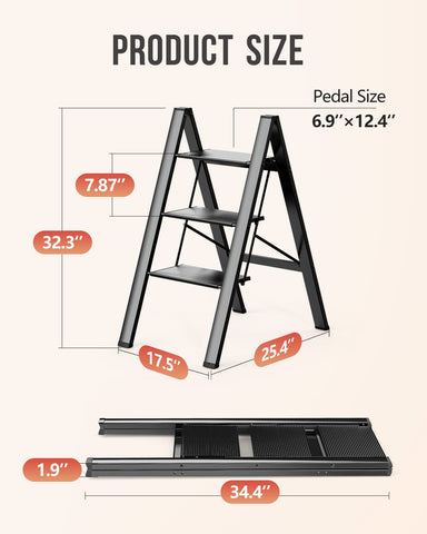 WOA WOA 3 Step Ladder anti-slip pedals provide secure footing.