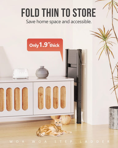 WOA WOA 3 Step Ladder reach 8 ft 9 in for tall tasks.