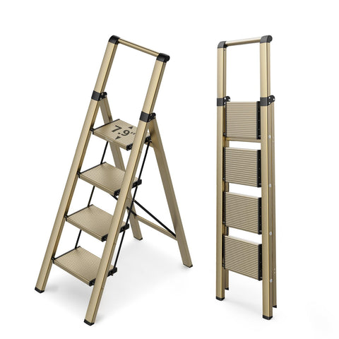 WOA WOA 4 Step Ladder gold full view for reaching high shelves safely