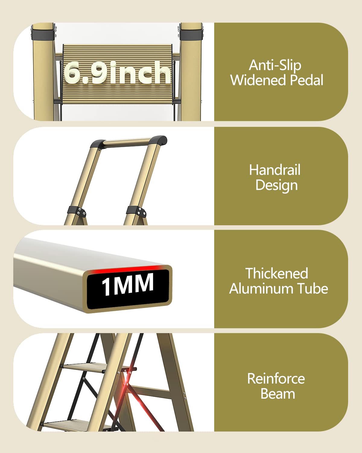 WOA WOA 5-Step Ladder top safety handle enhances grip and control