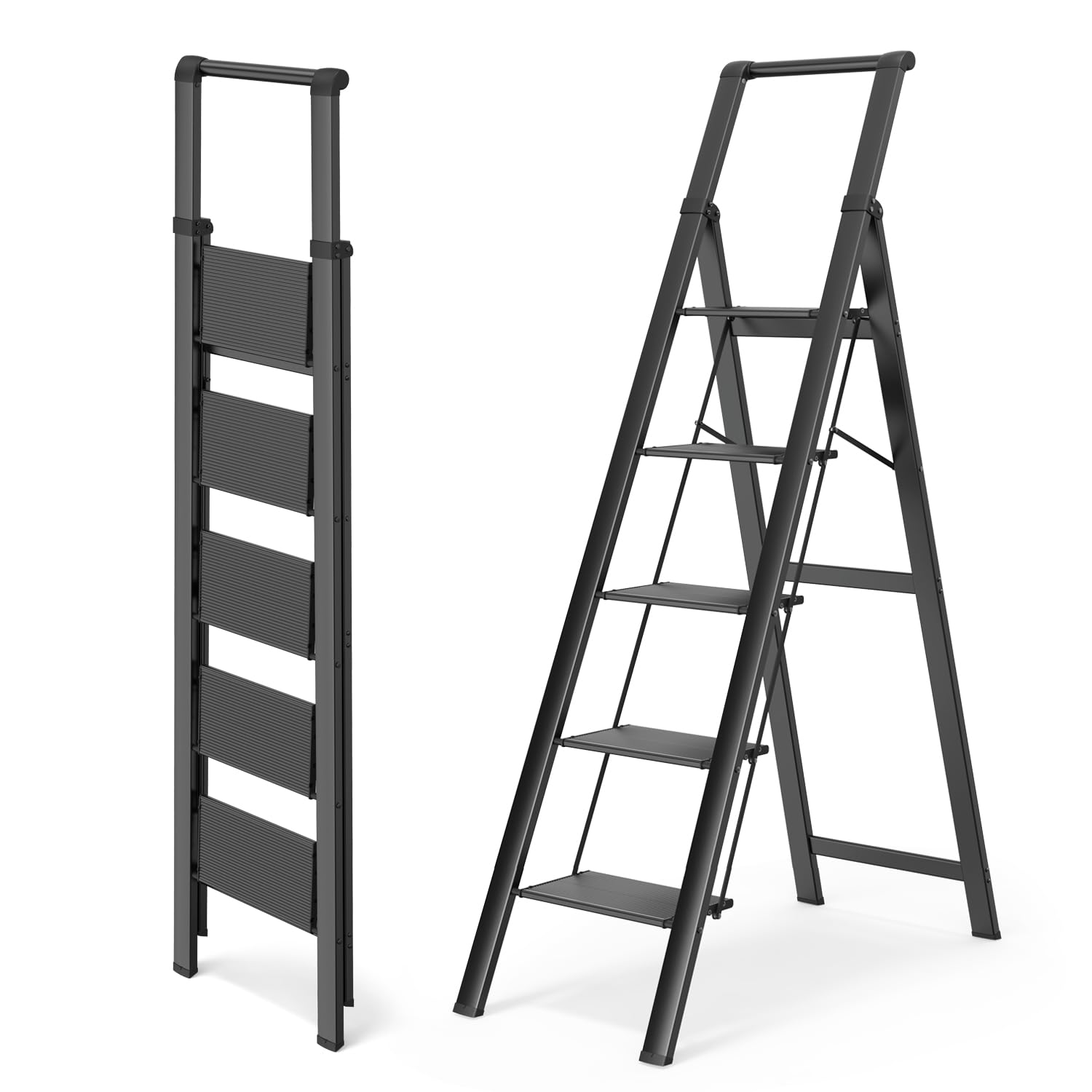 WOA WOA 5-step ladder shows stable anti-slip design for safe reaching