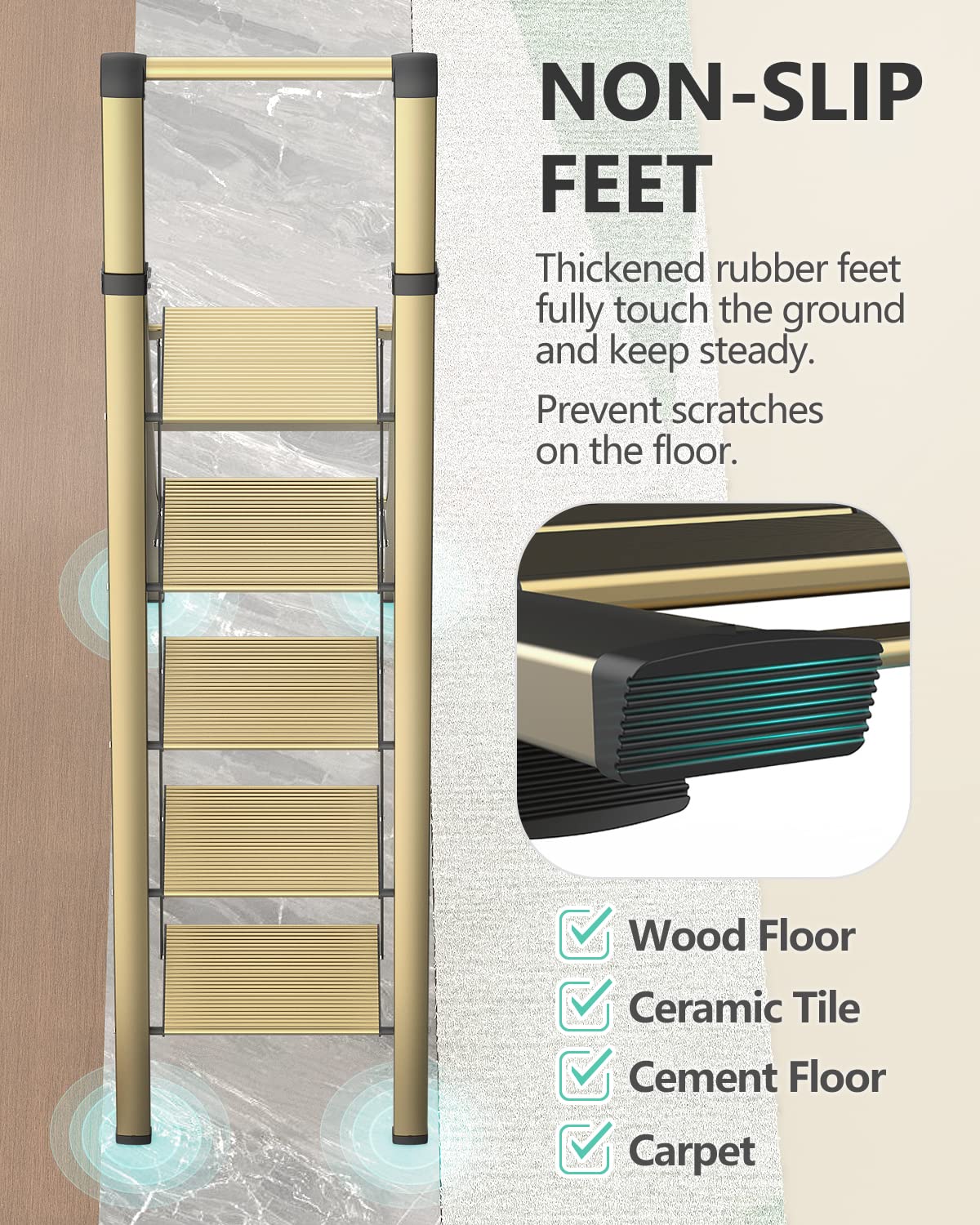 WOA WOA 5-Step Ladder wide pedals improve stability while climbing