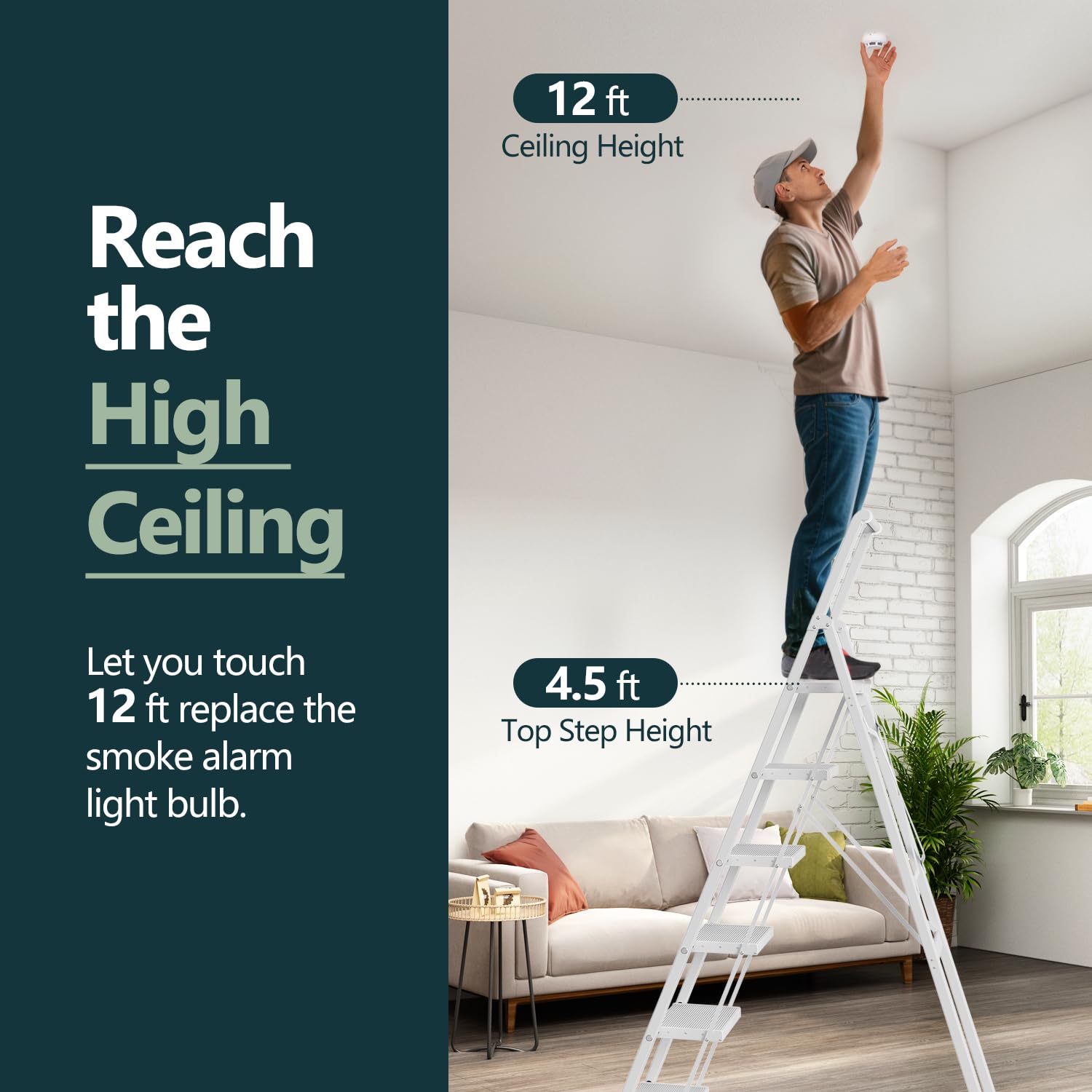 WOA WOA 6-step ladder opened for tall reach and tasks.