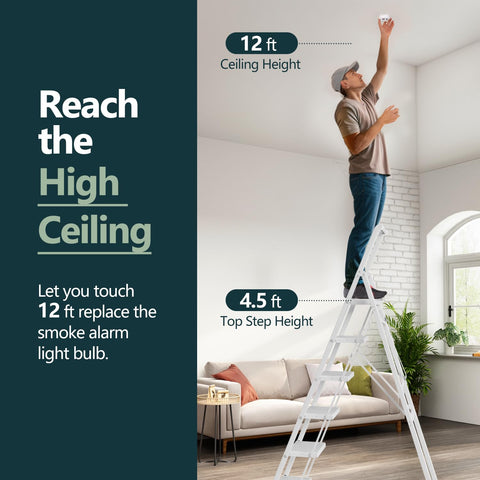 WOA WOA 6-step ladder opened for tall reach and tasks.