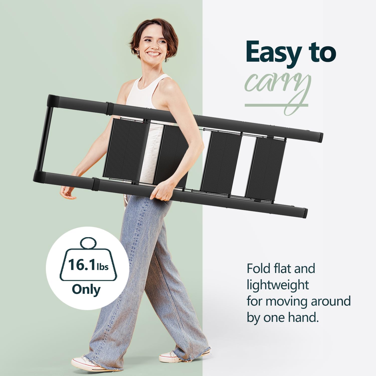 WOA WOA lightweight ladder enables one-hand transport and quick setup.