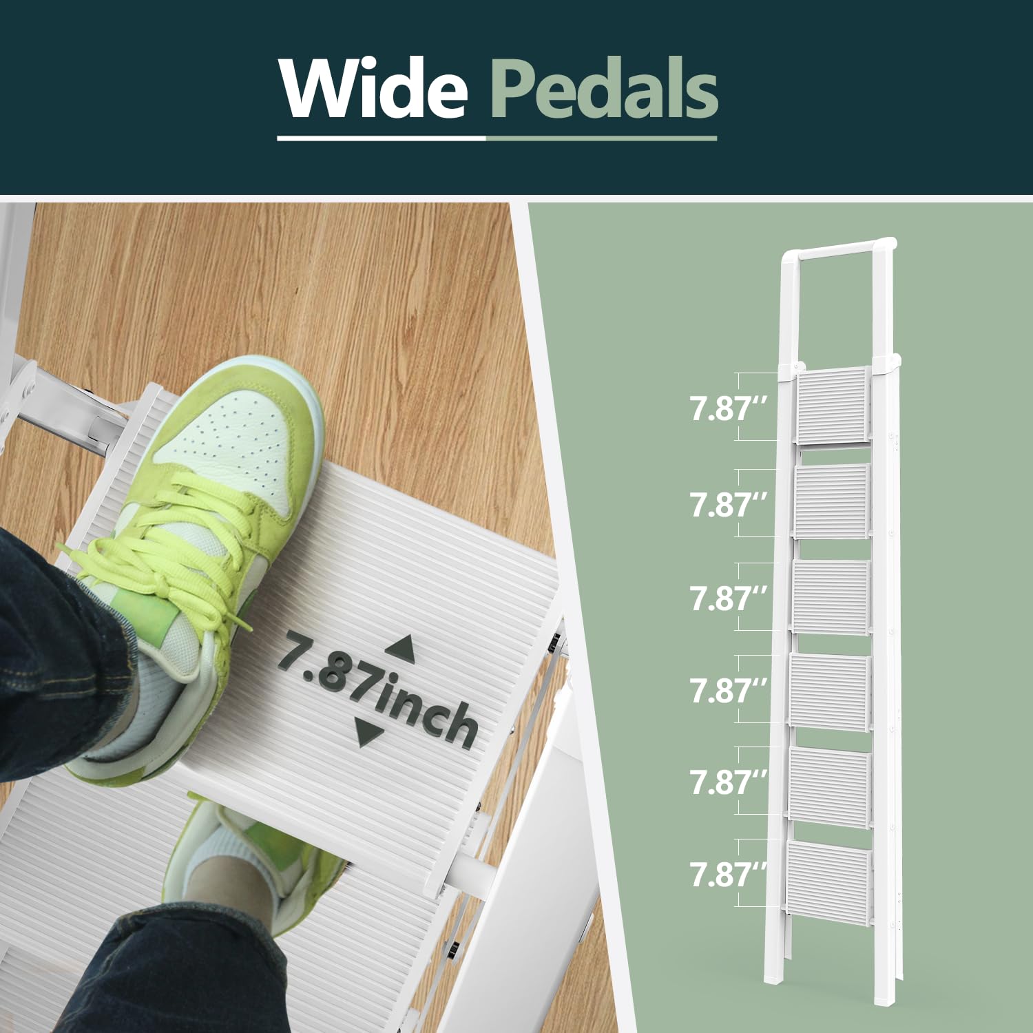 White aluminum finish of WOA WOA ladder resists rust and looks modern.