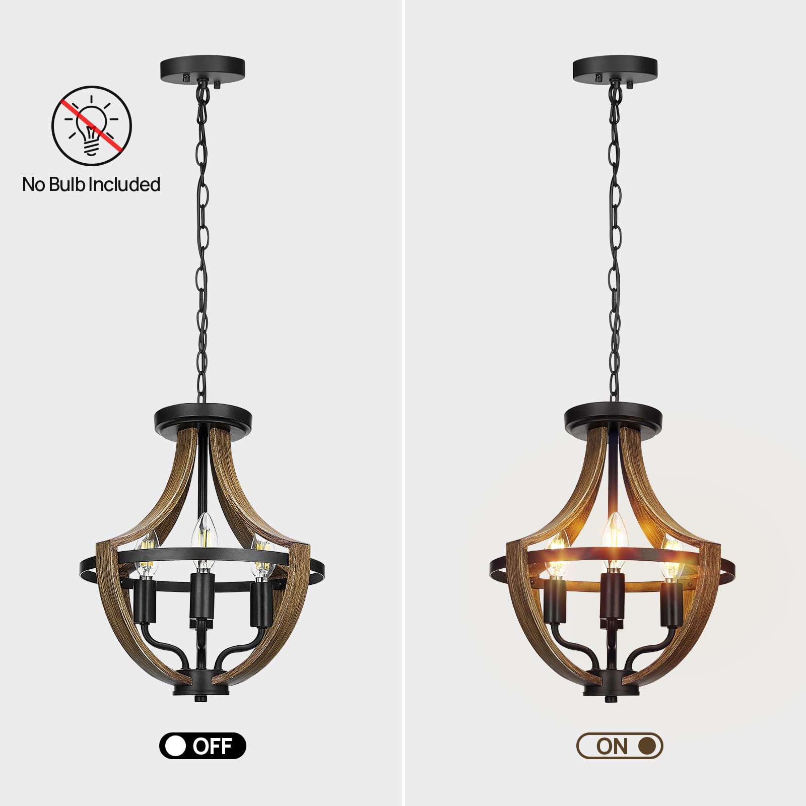 WOAEKR adjustable-height chandelier fits flat, sloped, and vaulted ceilings.
