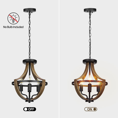 WOAEKR adjustable-height chandelier fits flat, sloped, and vaulted ceilings.
