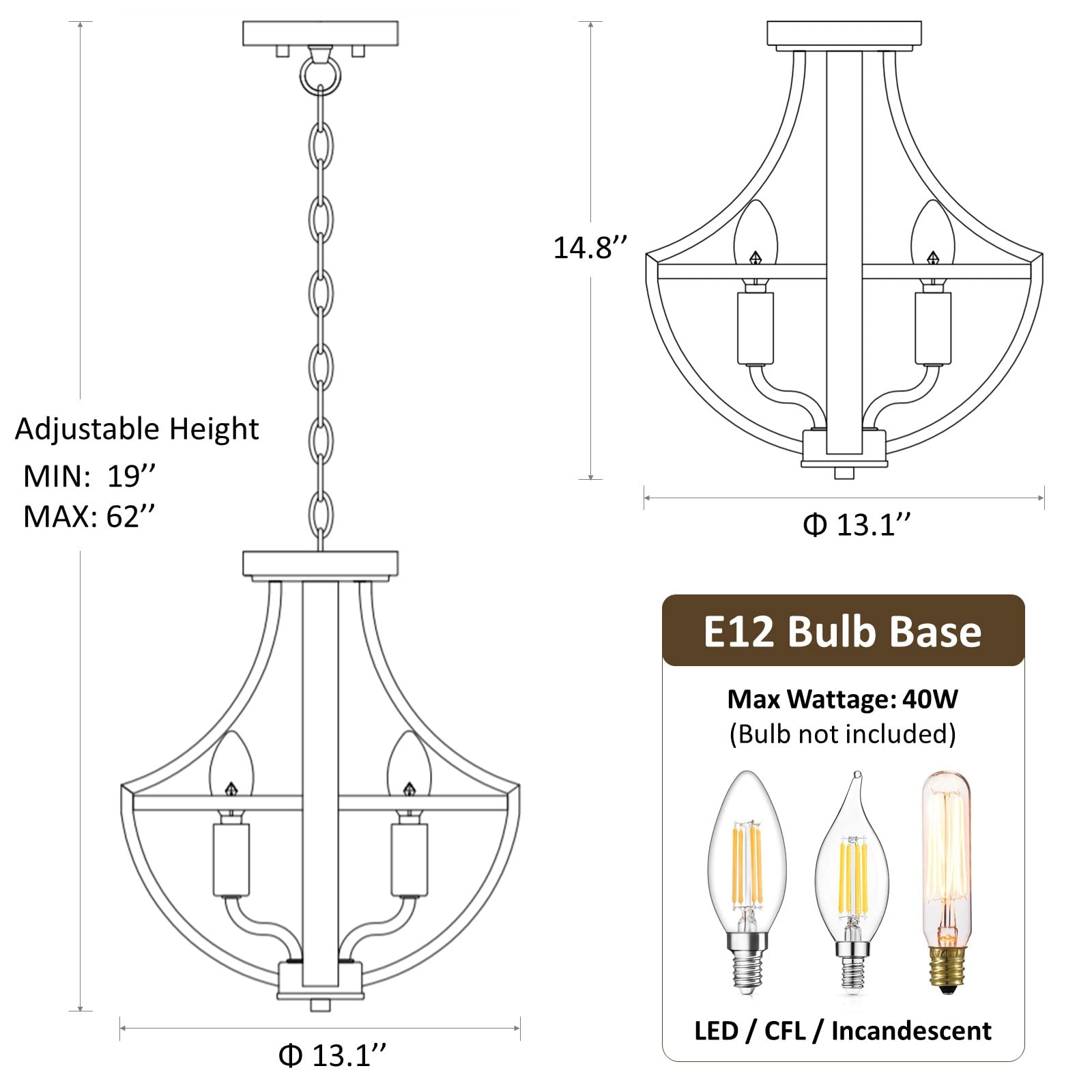 WOAEKR UL-certified farmhouse chandelier for safe, reliable lighting.