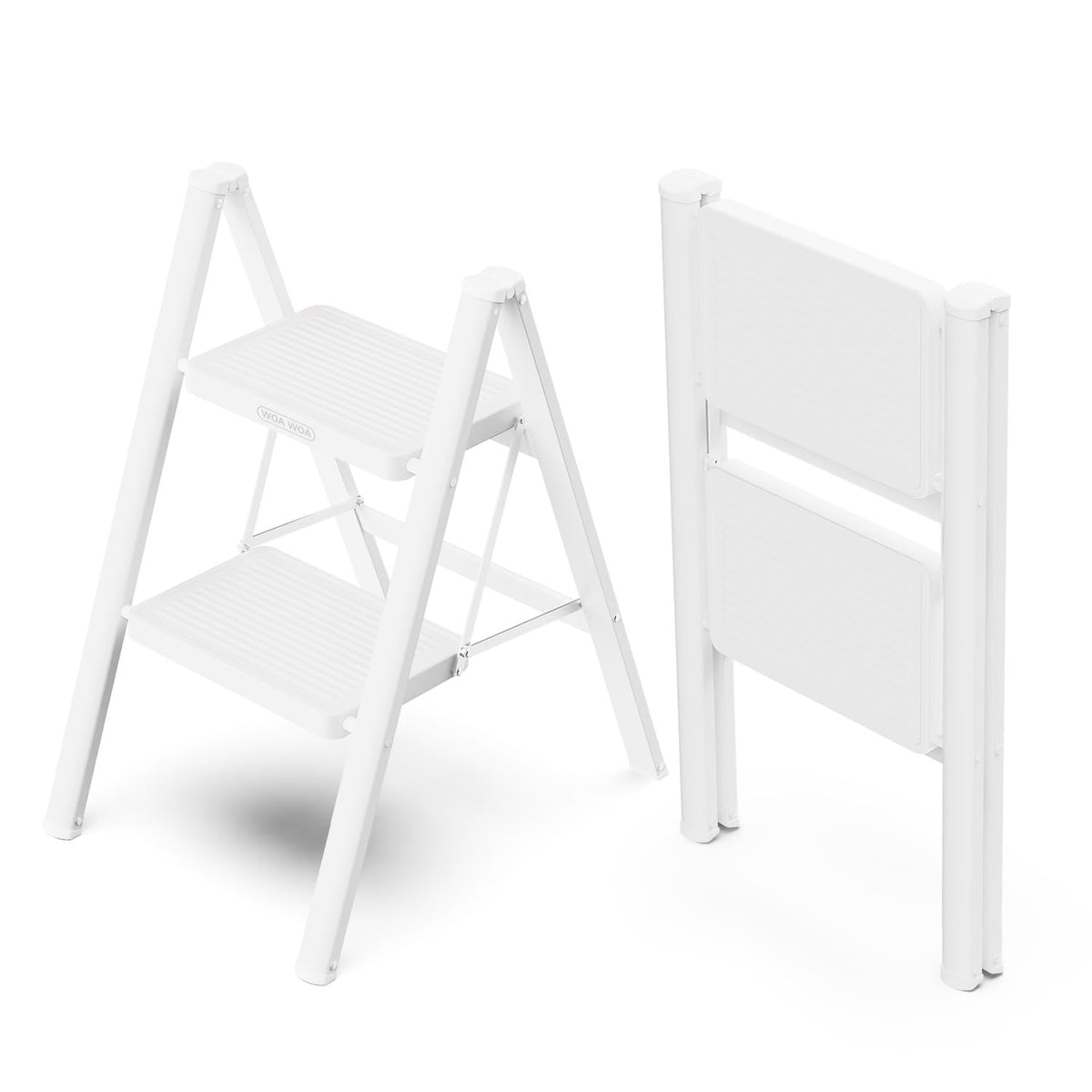 WOA WOA 2 Step Ladder opened with broad pedals for stable kitchen reach
