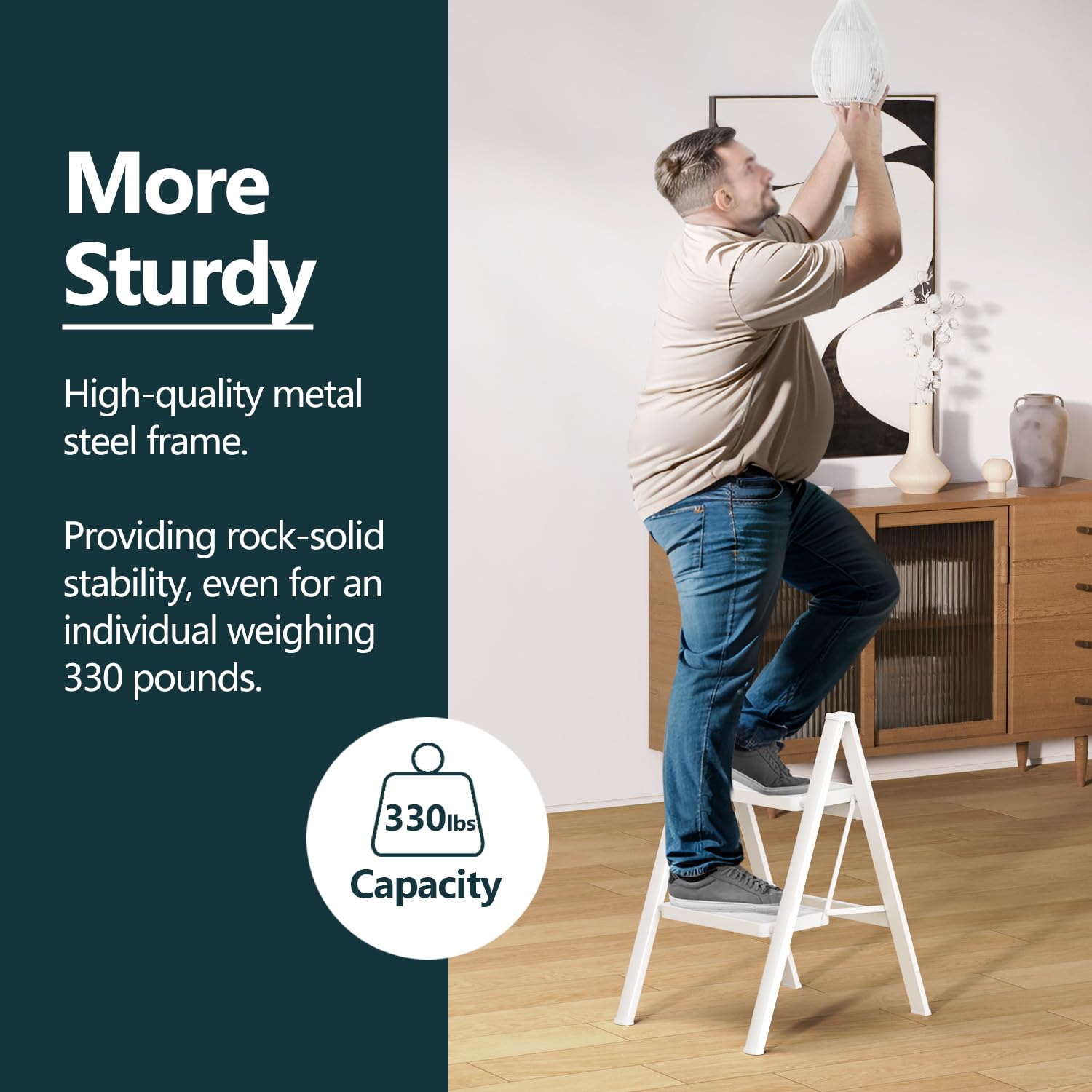 WOA WOA folding ladder in white shown for compact closet storage