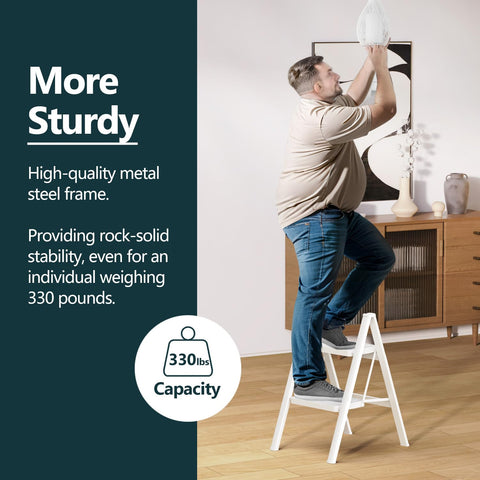 WOA WOA folding ladder in white shown for compact closet storage