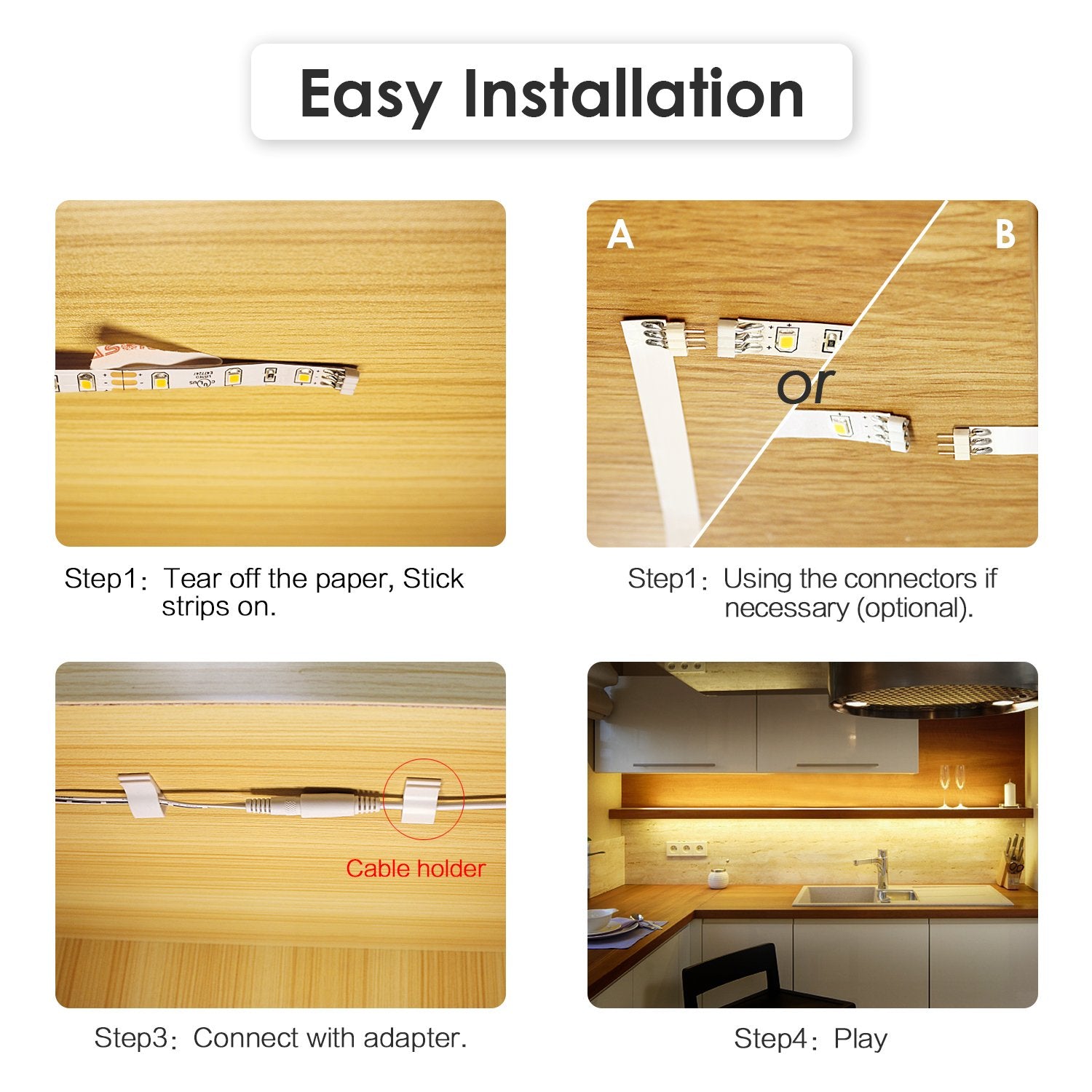 Illuminated kitchen counter scene using WOBANE lighting