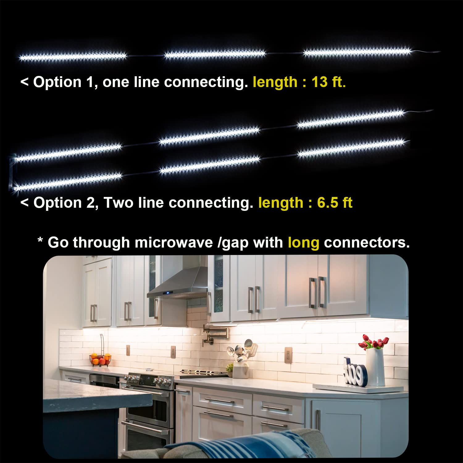WOBANE LED strip connector kit enables seamless long-distance cabinet lighting.