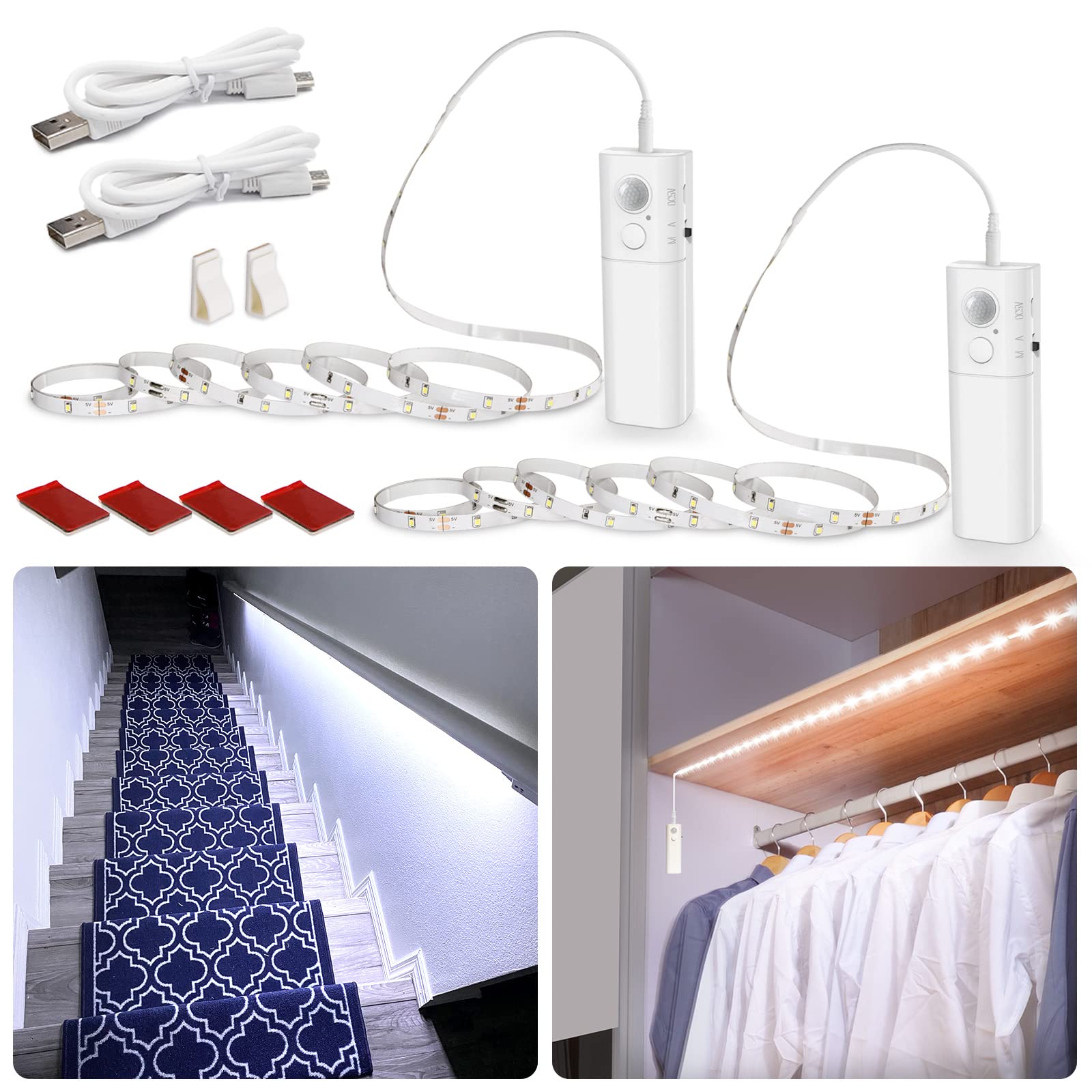WOBANE motion sensor stair strip lights illuminate stairs with motion-activated brightness.