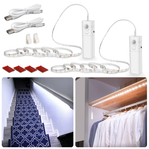 WOBANE motion sensor stair strip lights illuminate stairs with motion-activated brightness.