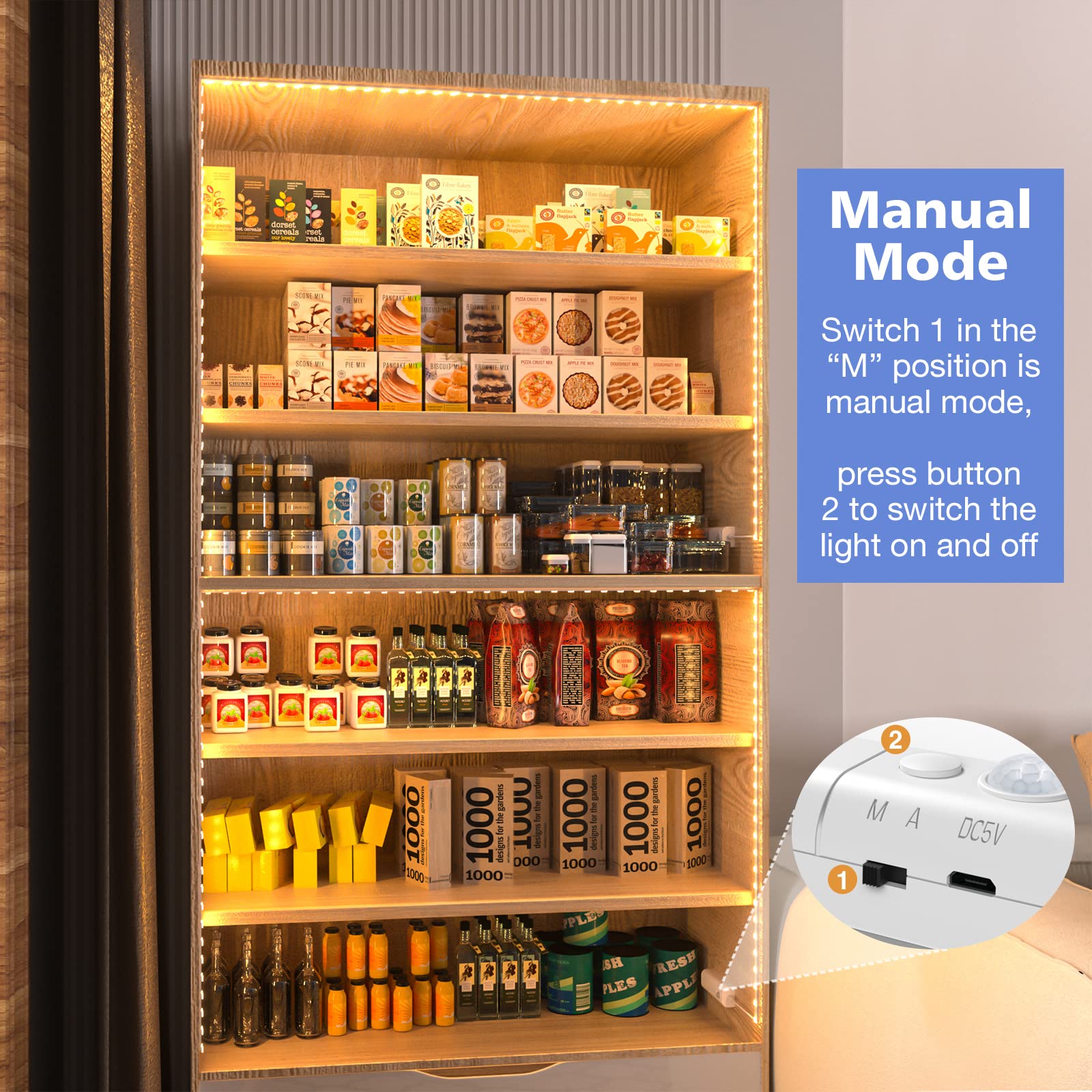 WOBANE auto-mode motion-sensor strip lights activate within 10 feet to brighten hallways.