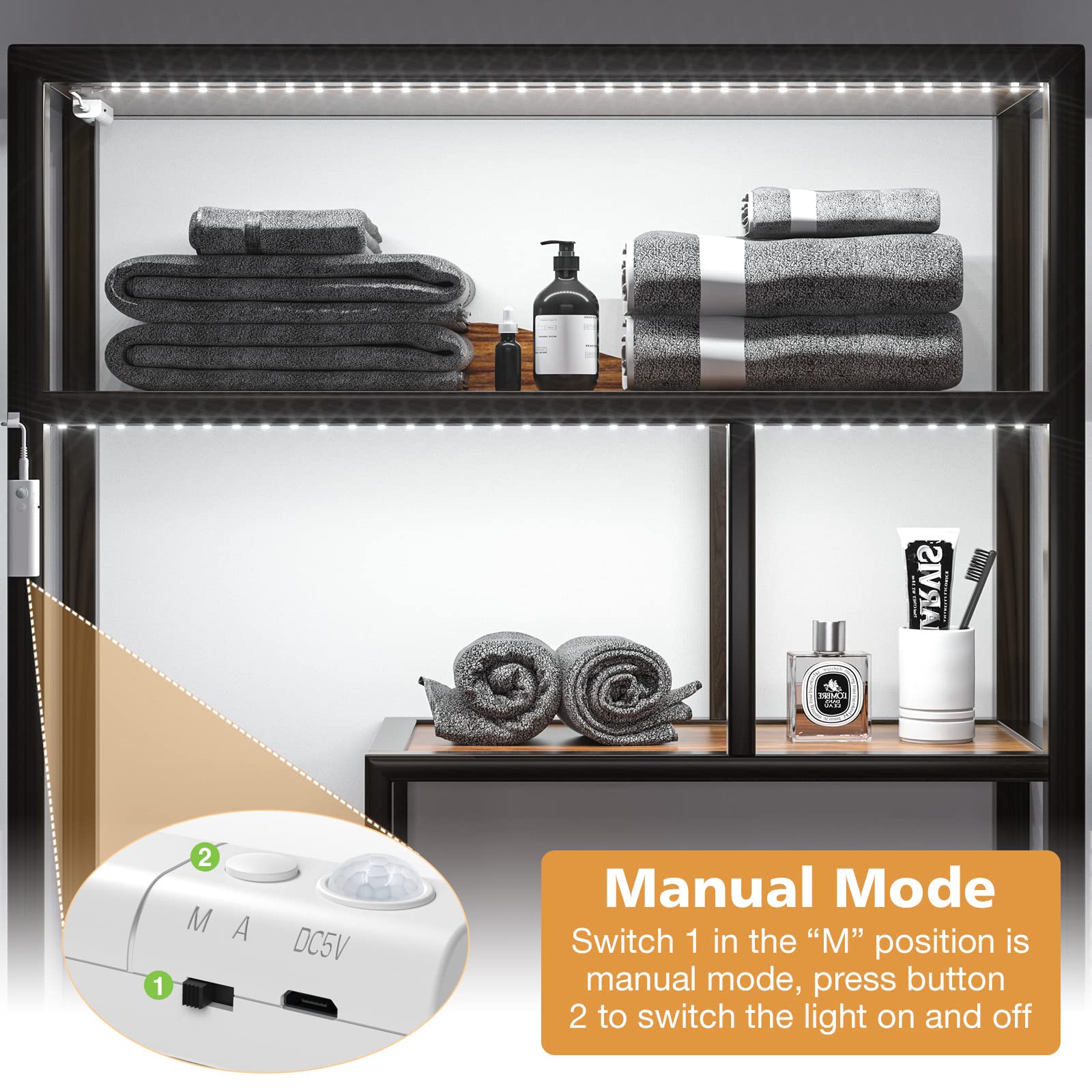 WOBANE rechargeable LED strip provides 60 LEDs for bright, clear visibility.