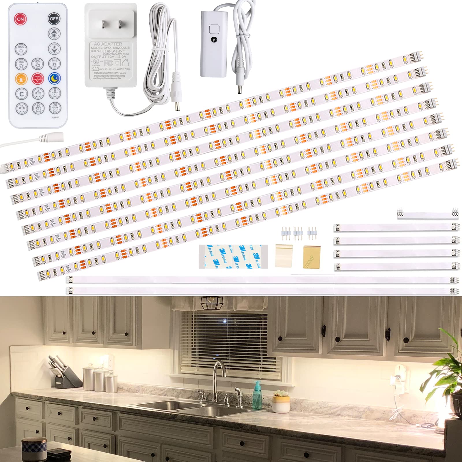 WOBANE under cabinet LED lighting kit with strip assembly for brighter kitchen counters