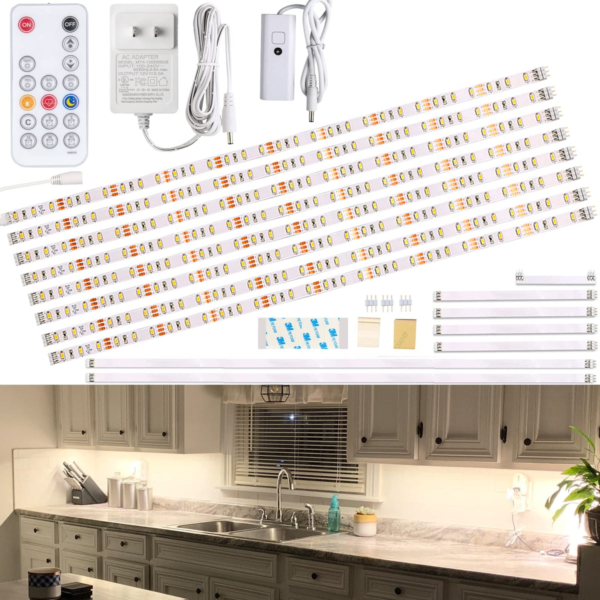 WOBANE under cabinet LED lighting kit with strip assembly for brighter kitchen counters