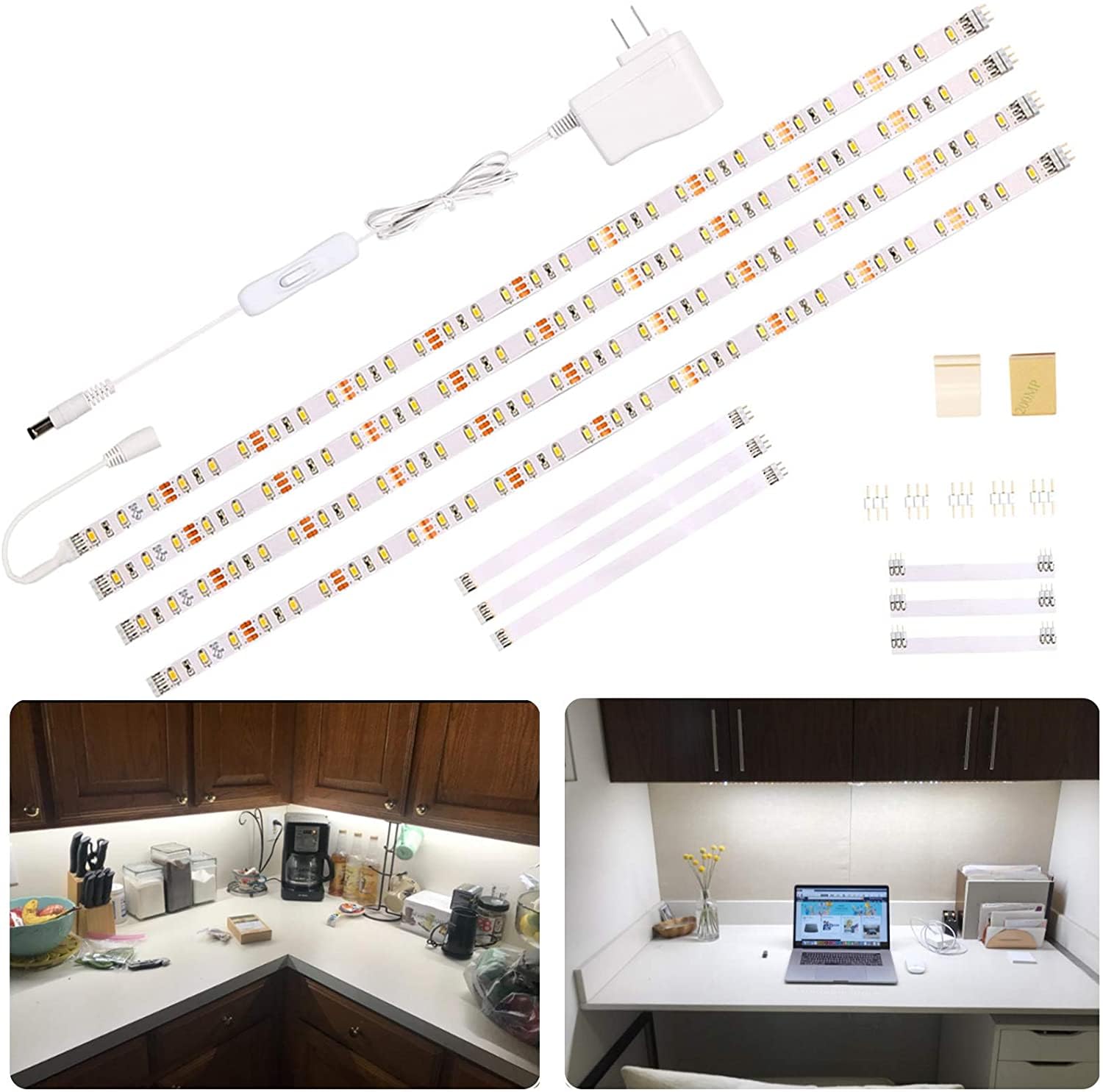 WOBANE under-cabinet light kit setup brightens shelves efficiently.