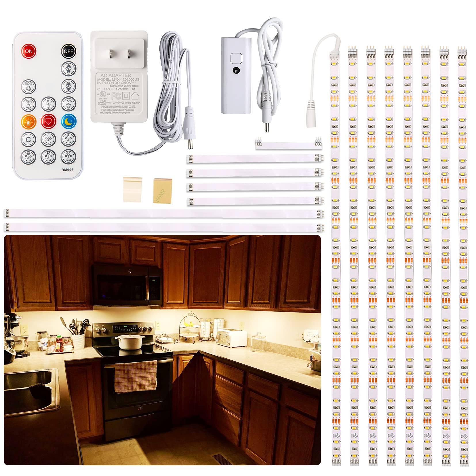 WOBANE under-cabinet lighting 13ft kit illuminates cabinets with even, bright warmth.