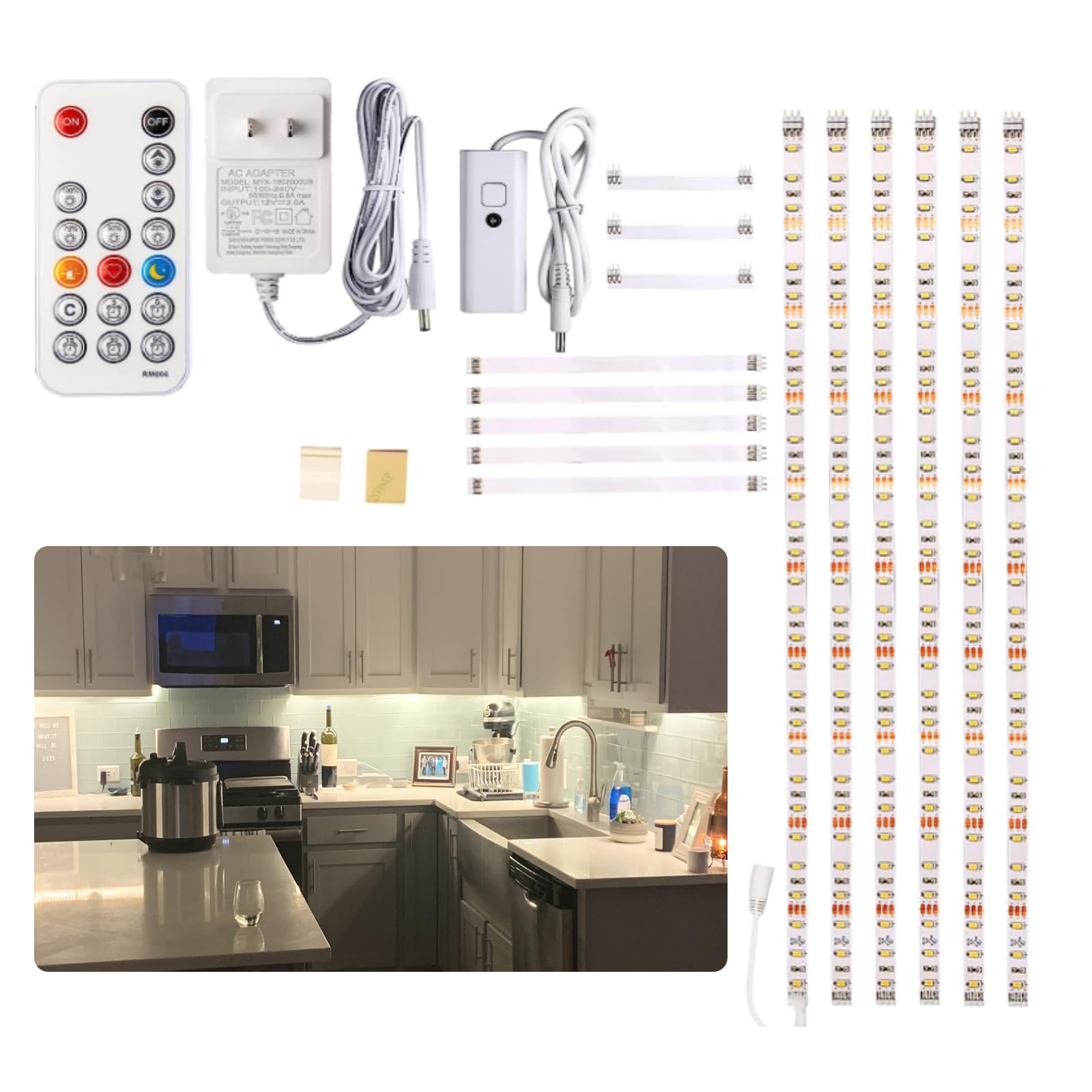WOBANE Under Cabinet Lighting Kit with six 20-inch LED bars for bright cabinet illumination